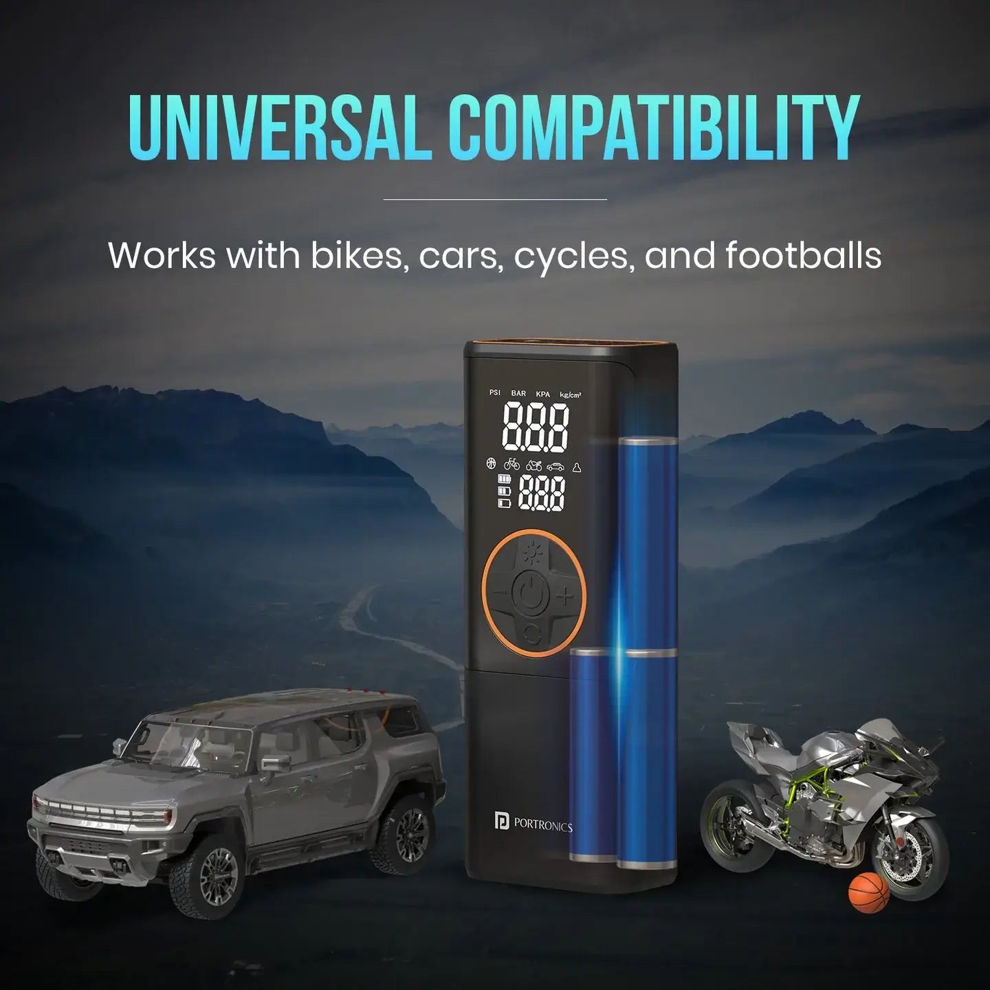 Portronics Vayu 4.0 Portable Tyre Inflator For Cars, Motorcycles