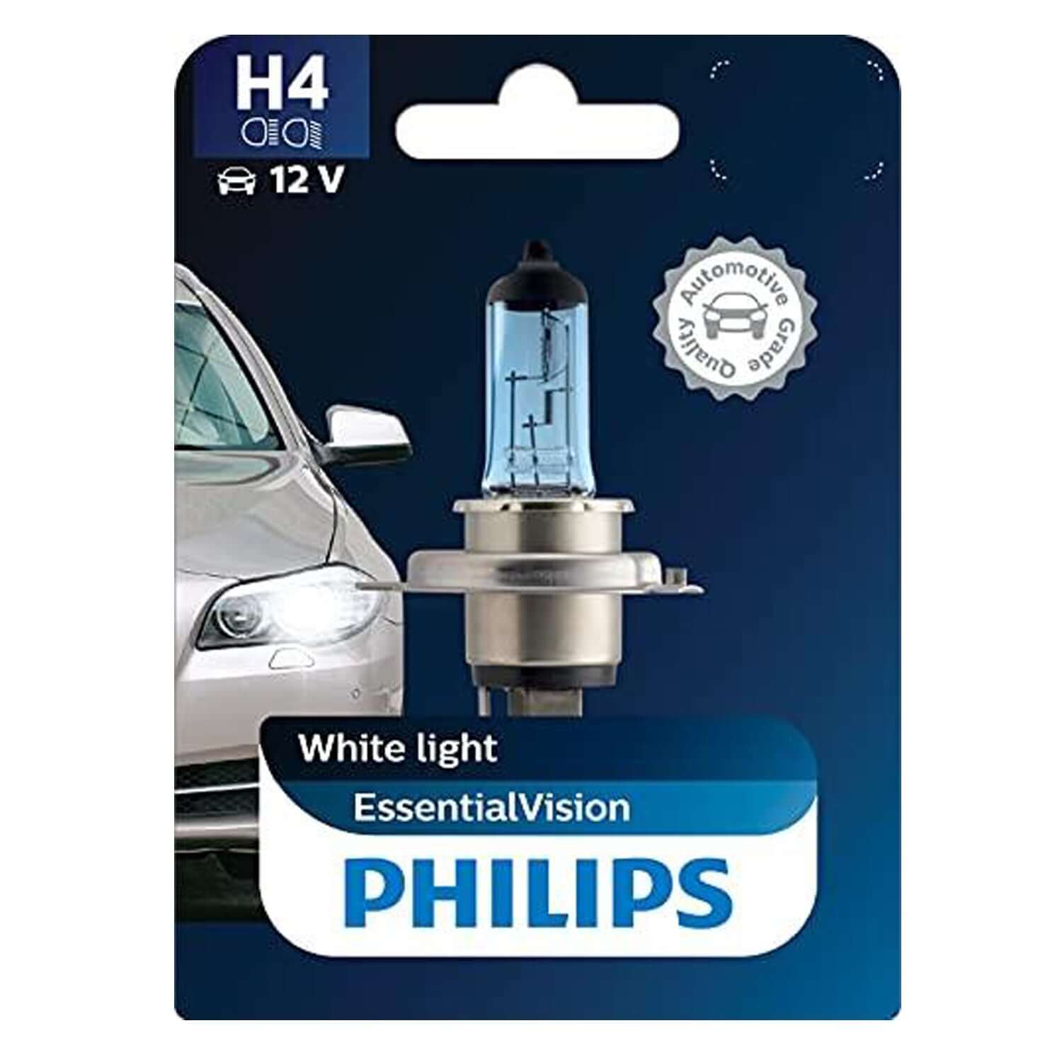 Philips 12569EVB1 H4 White Light Essential Vision Headlight (12V, 100/90W)