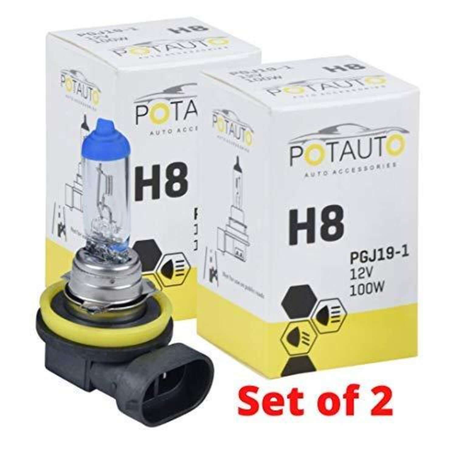 Potauto H8 Headlight Bulb for car PGJ19-1 (12V 100W)  (Set of 2)