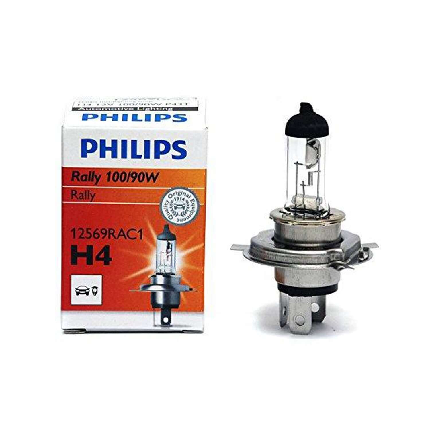 Philips Rally 12569RAC1 P43T H4 Bulb (12V,100/90W,Set of 2)