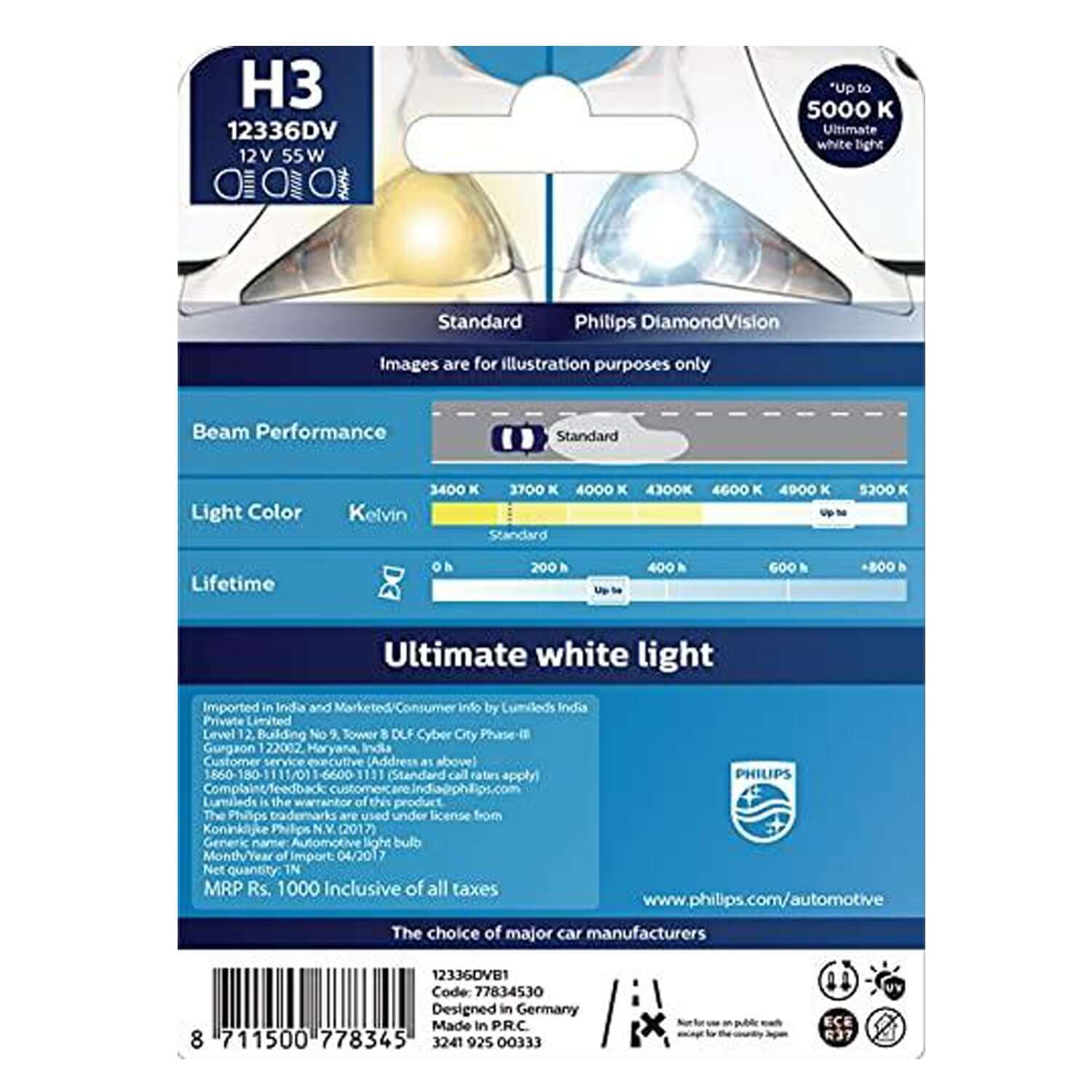 Philips H3 12336 Diamond Vision Headlight Bulb (12V, 55W)