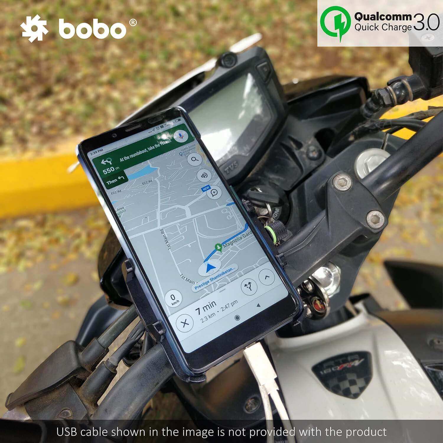 BOBO BM5 Claw-Grip Aluminium Bike Phone Holder (With Fast USB 3.0 Charger)