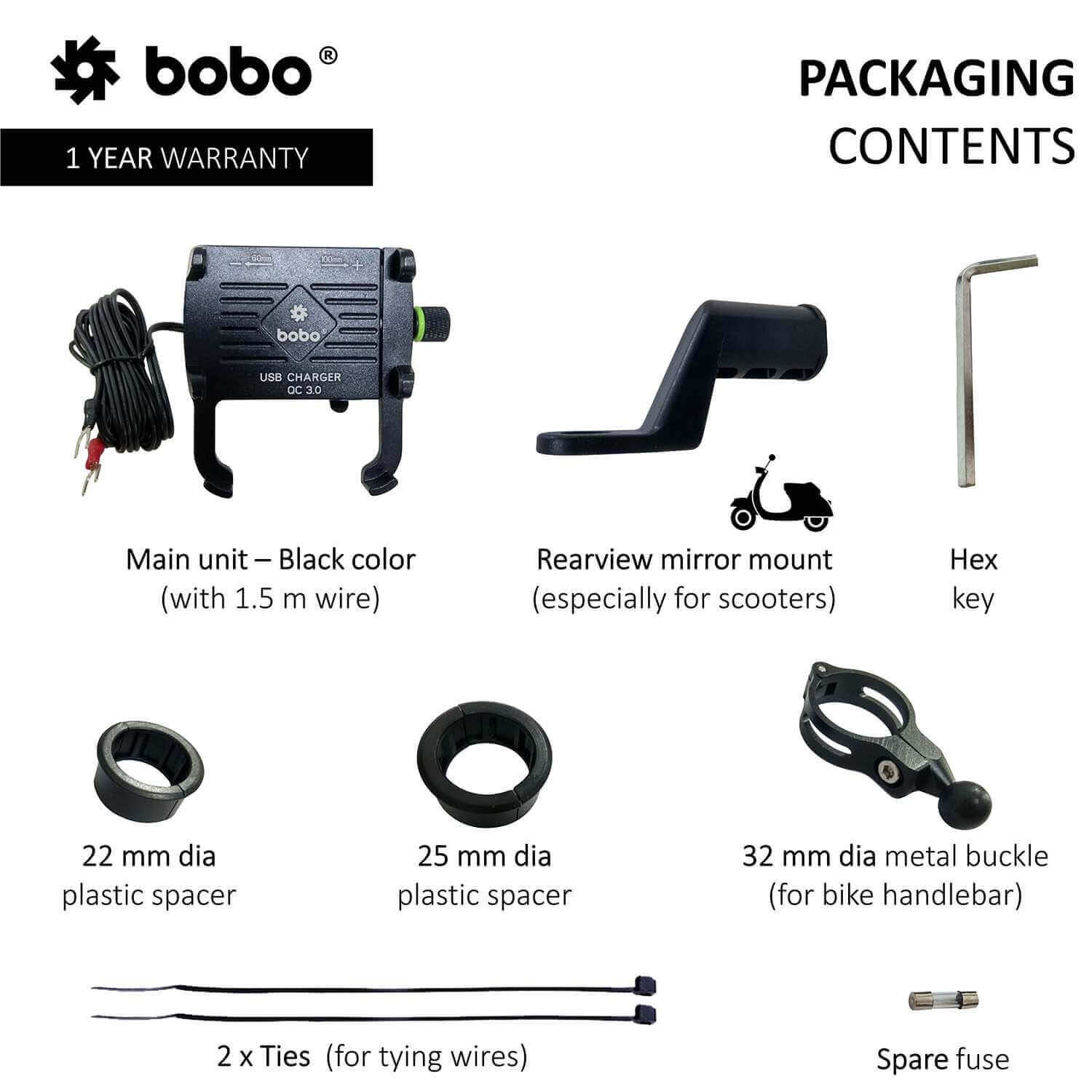 BOBO BM5 Claw-Grip Aluminium Bike Phone Holder (With Fast USB 3.0 Charger)