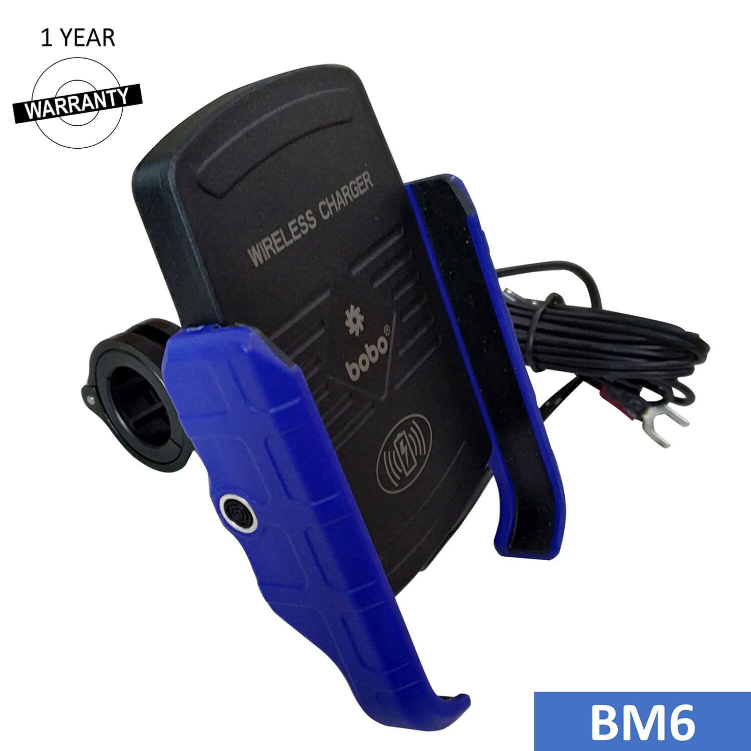 BOBO BM6 Jaw-Grip Bike Phone Holder (with Fast 15W Wireless Charger) Motorcycle Mobile Mount (Black)