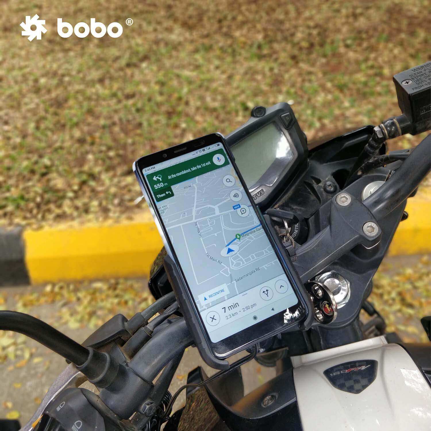 BOBO BM6 Jaw-Grip Bike Phone Holder (with Fast 15W Wireless Charger) Motorcycle Mobile Mount (Black)