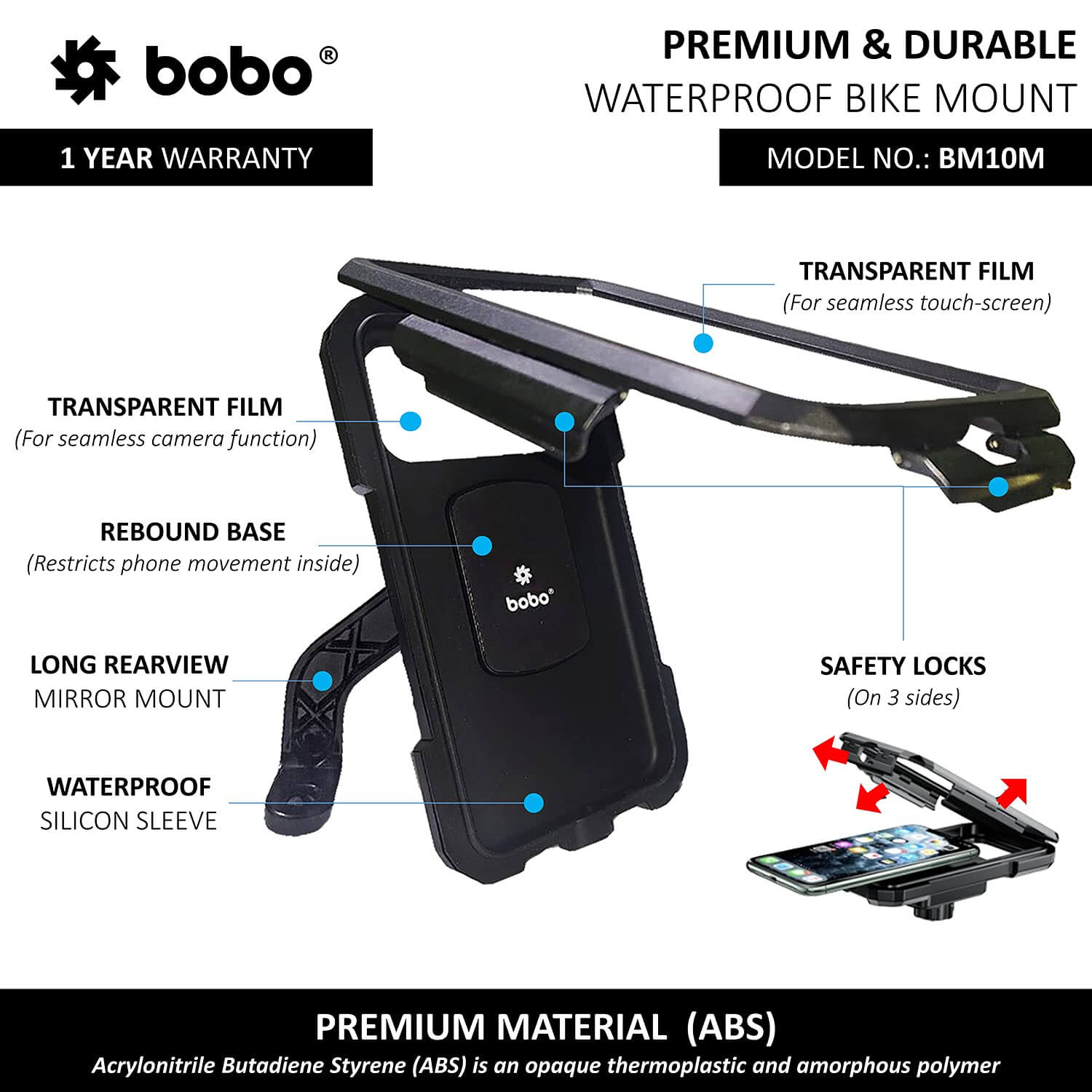 BOBO BM10 Fully Waterproof Bike / Cycle Phone Holder Motorcycle Mobile Mount