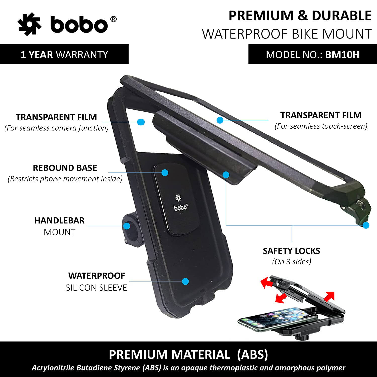 BOBO BM10H Handlebar Mount Fully Waterproof Bike/Motorcycle/Scooter Mobile Phone Holder Mount