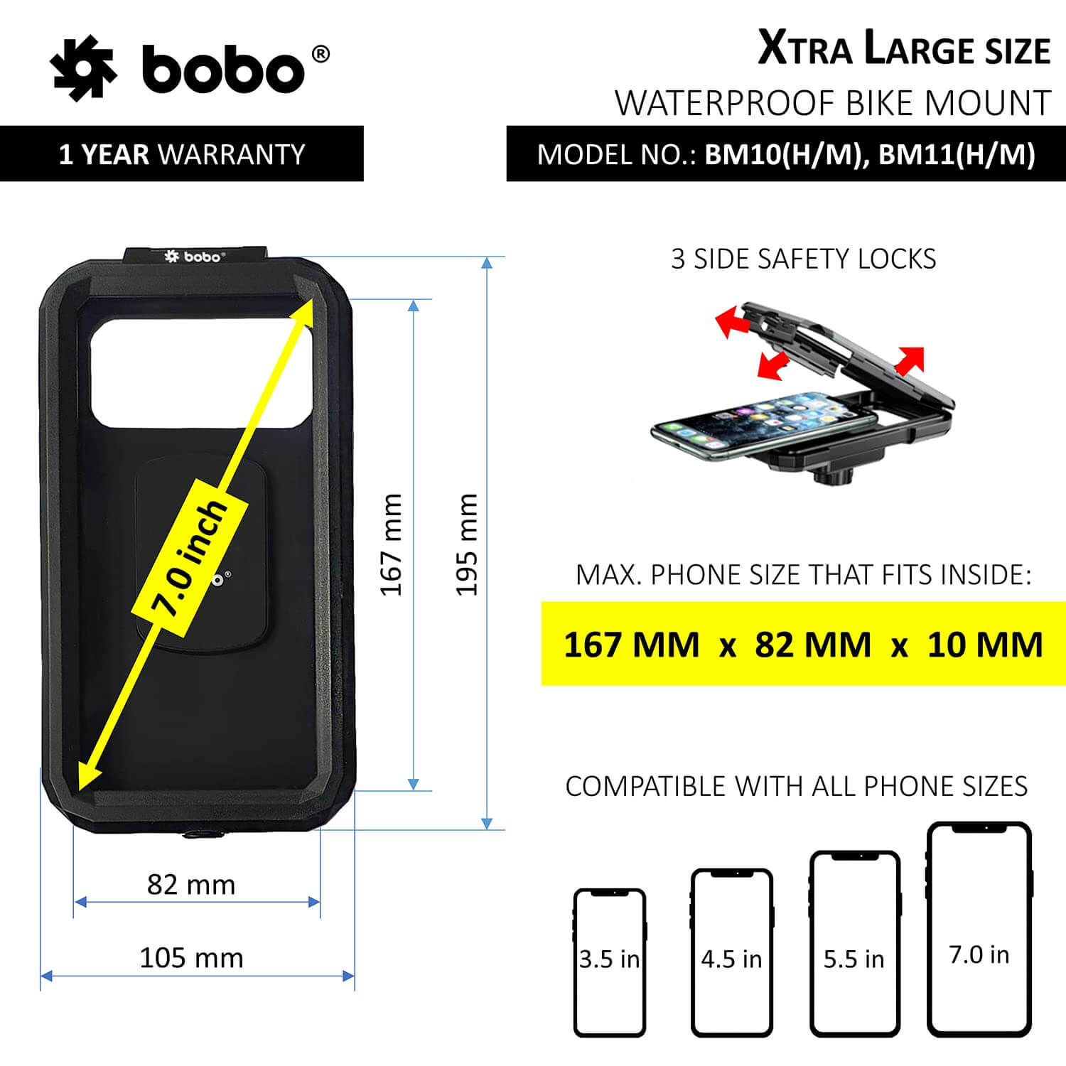 BOBO BM10H Handlebar Mount Fully Waterproof Bike/Motorcycle/Scooter Mobile Phone Holder Mount