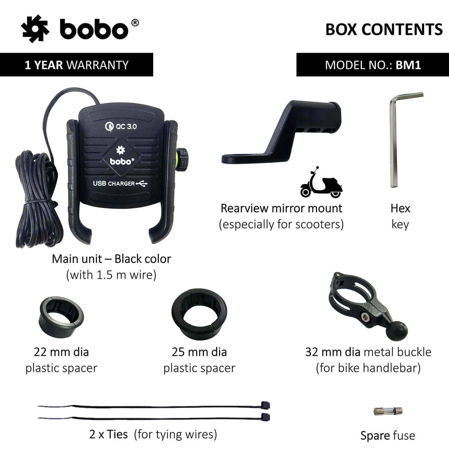 BOBO BM1 Bike Phone Mount with USB Fast Charger