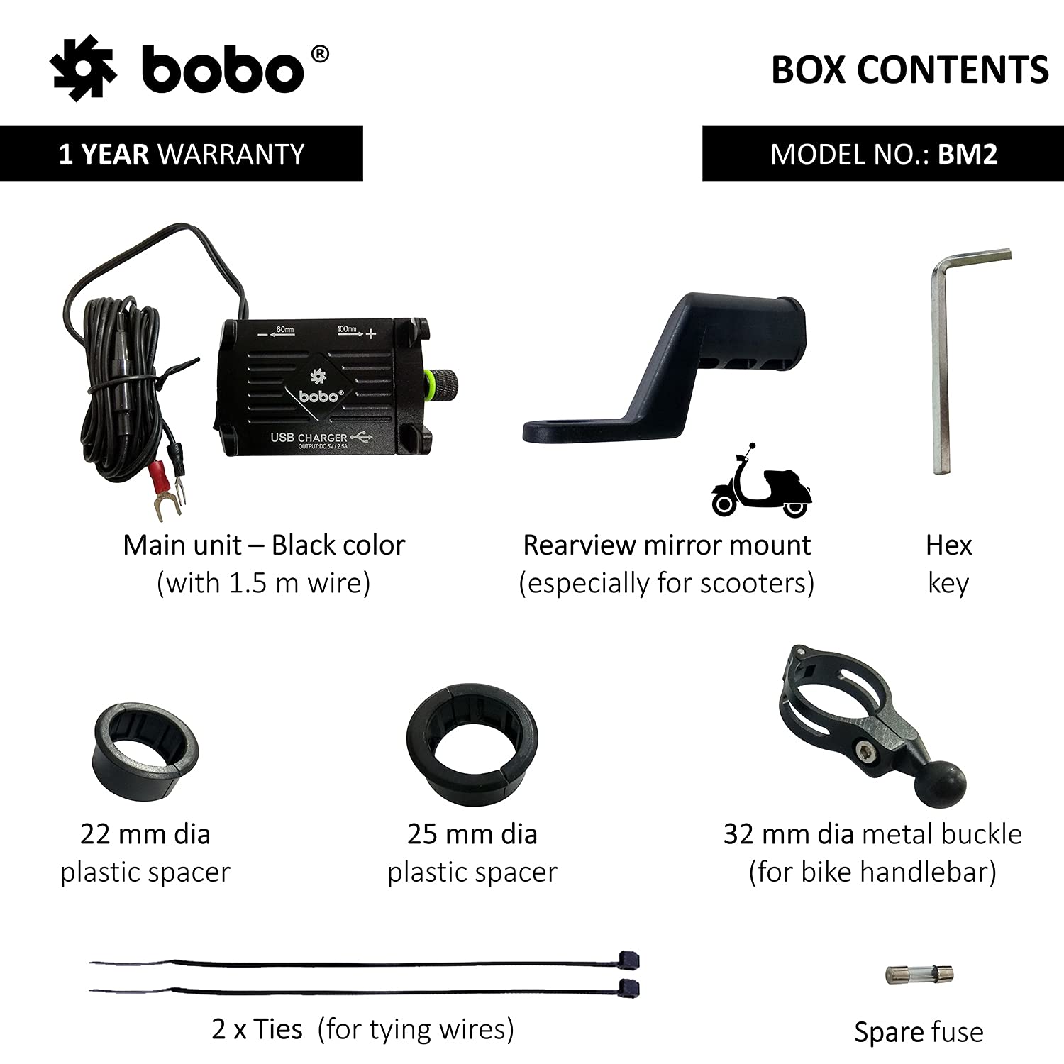 BOBO BM2 Aluminium Waterproof BikeMotorcycleScooter Mobile Phone Holder Mount (With 2.5A USB Charger)