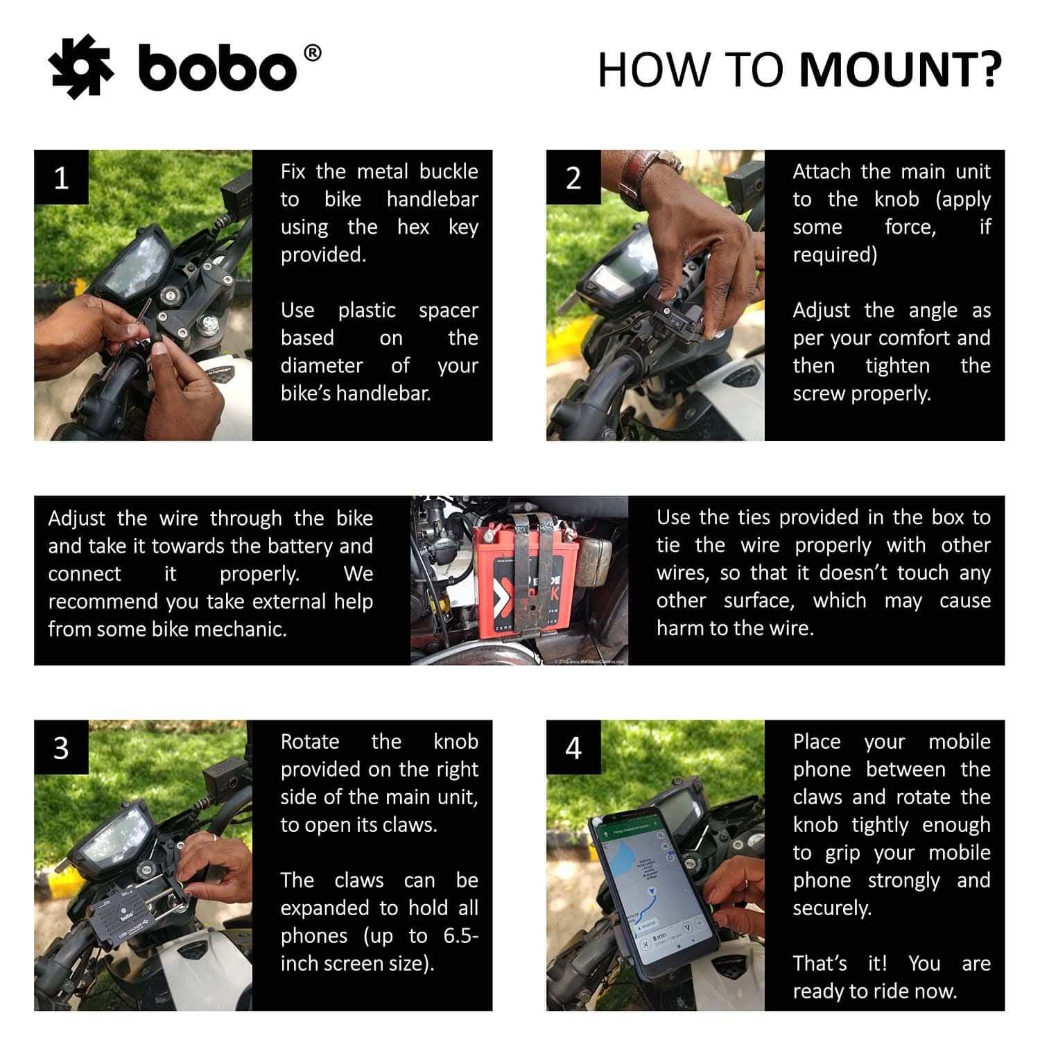 BOBO BM2 Aluminium Waterproof BikeMotorcycleScooter Mobile Phone Holder Mount (With 2.5A USB Charger)