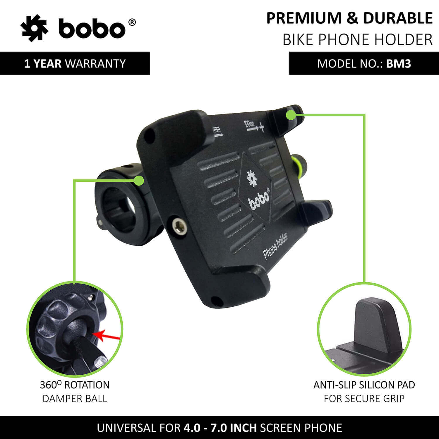 BOBO BM3 Claw-Grip Aluminum Bike  Cycle Phone Holder