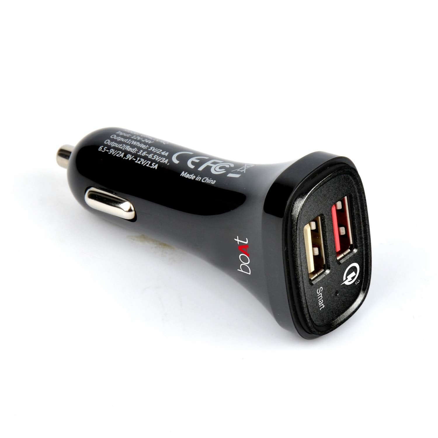 Boat Dual Port Rapid Car Charger (Qualcomm Certified) (Black) (Without Cable)