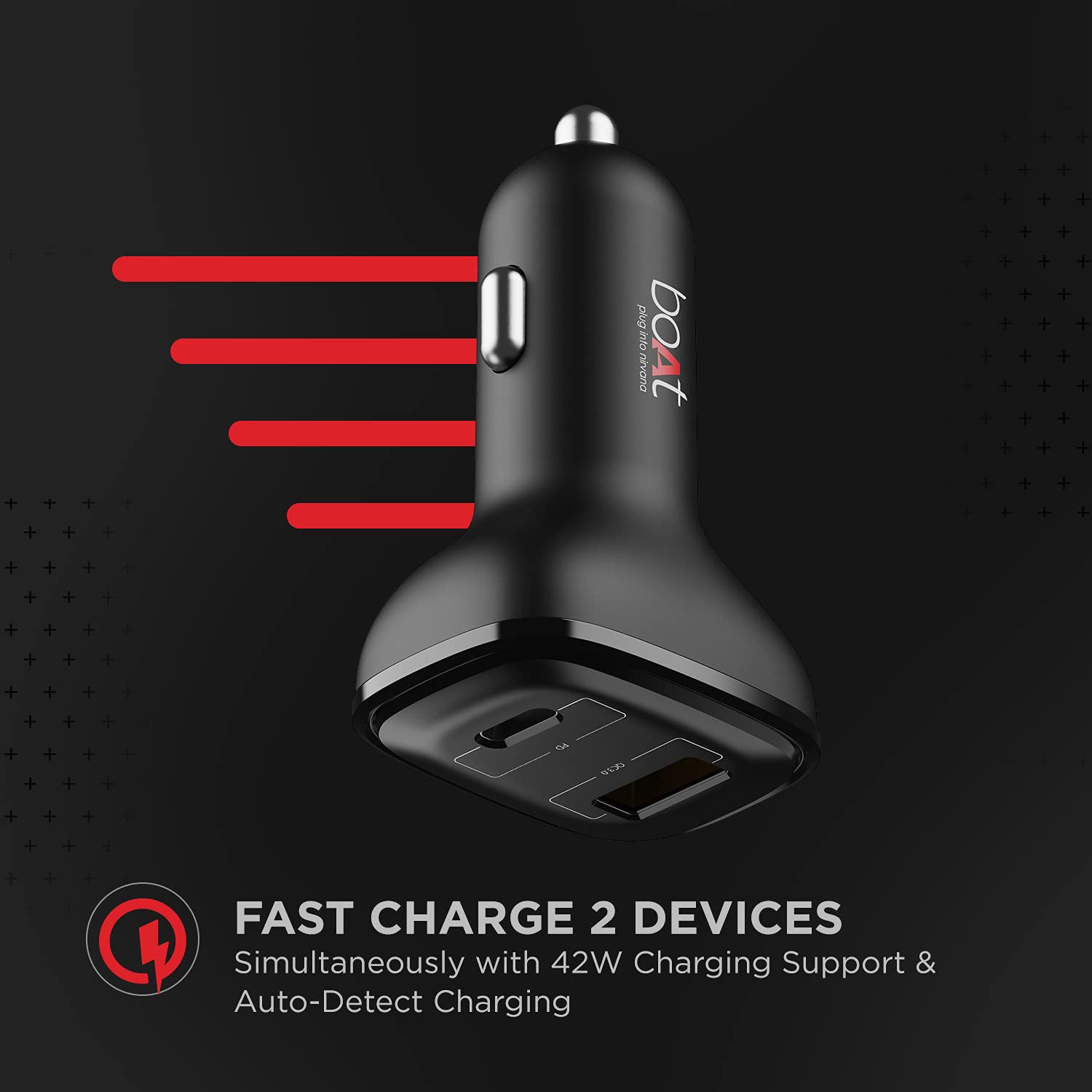 Boat Dual QC-PD Port Rapid Car Charger with Micro USB cable (Black)