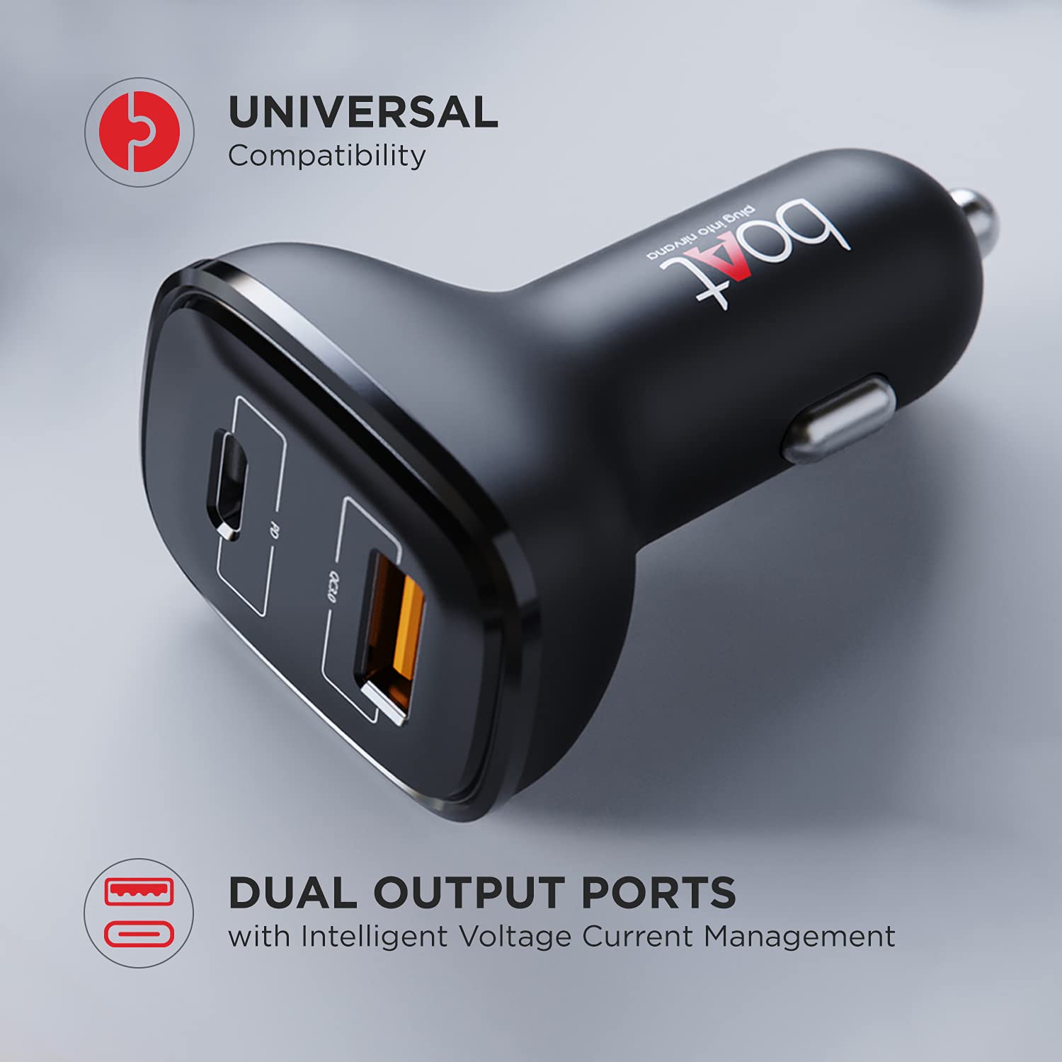 Boat Dual QC-PD Port Rapid Car Charger with Micro USB cable (Black)