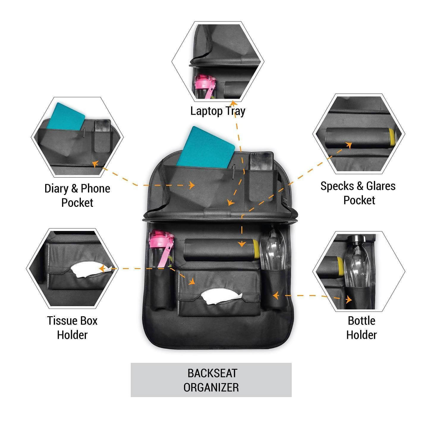 CTRACK NXT Car Multi-Pocket Backseat Organizer With Tray – Luxury