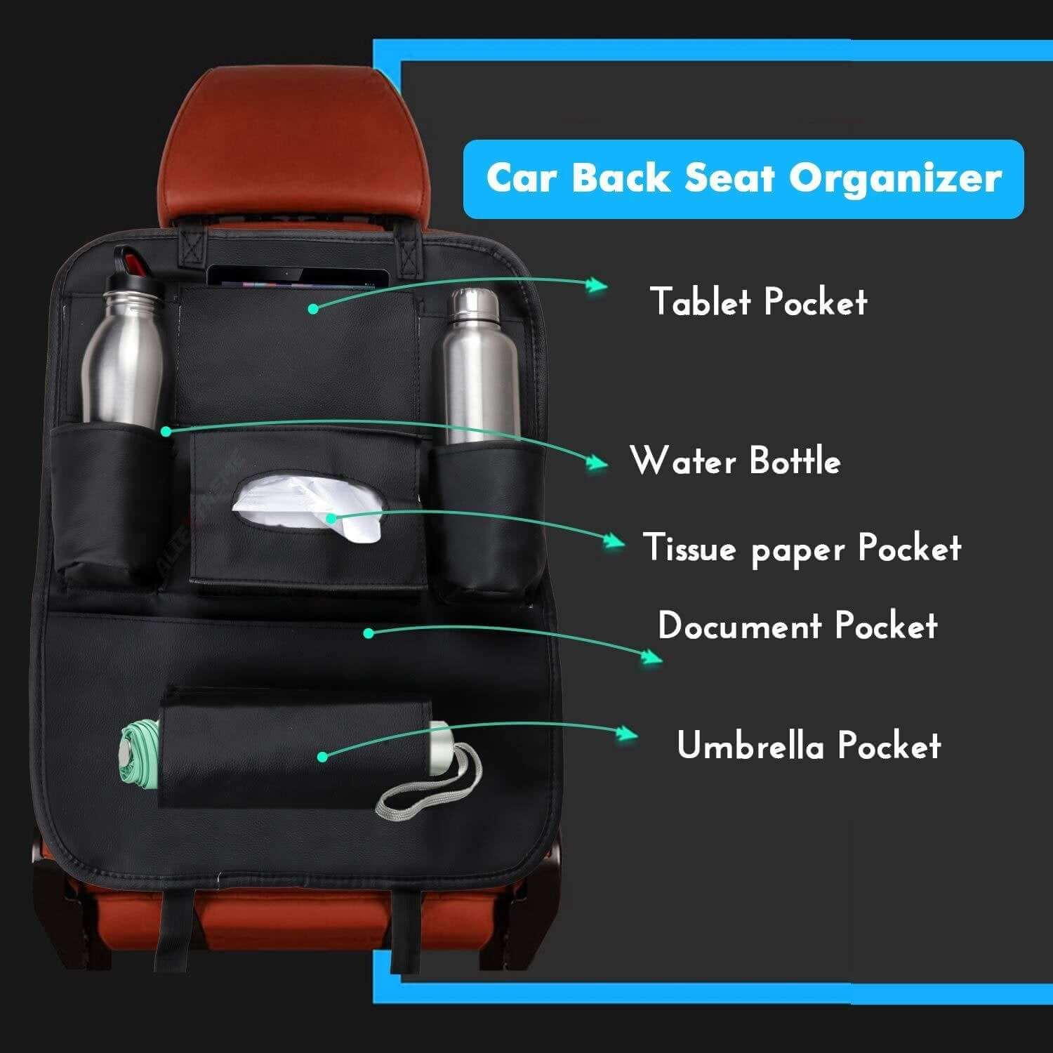 CTRACK NXT Car Multi-Pocket Backseat Organizer (Automotive PU Material) - DELUXE