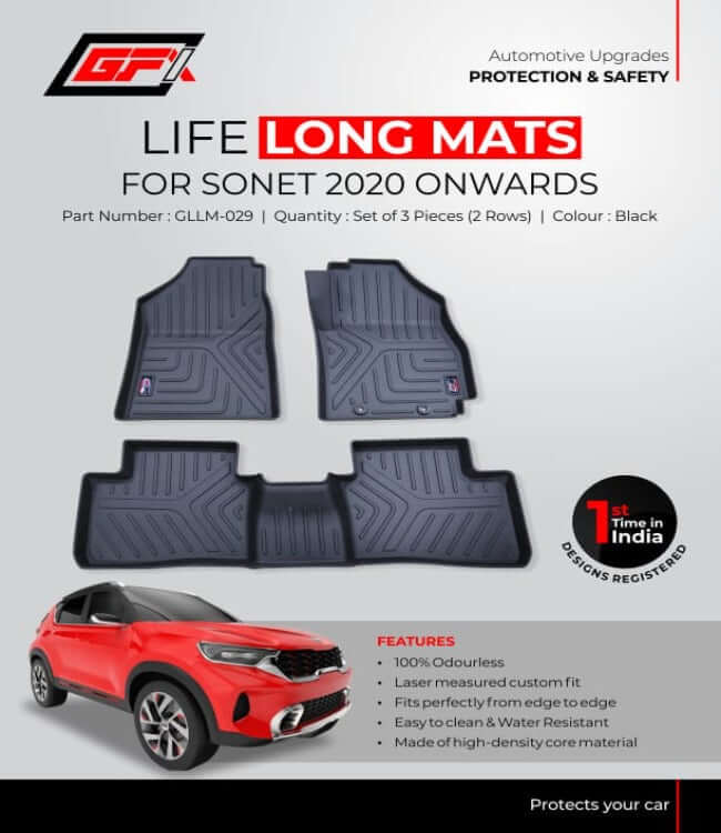 GFX Car Floor Foot Mats Compatible for Kia Sonet (2020 Onwards) (Black)