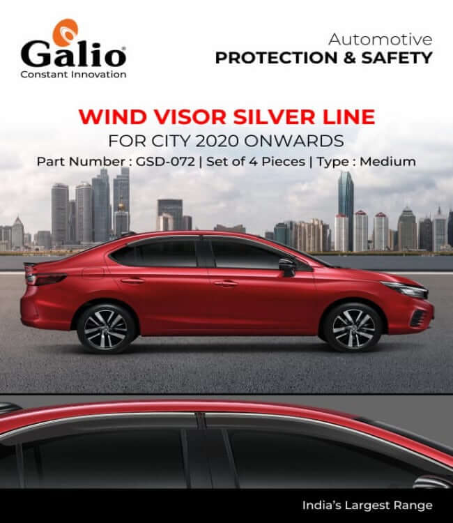 Galio Car Window Door Wind Visor With Silver Chrome Line for Honda City 