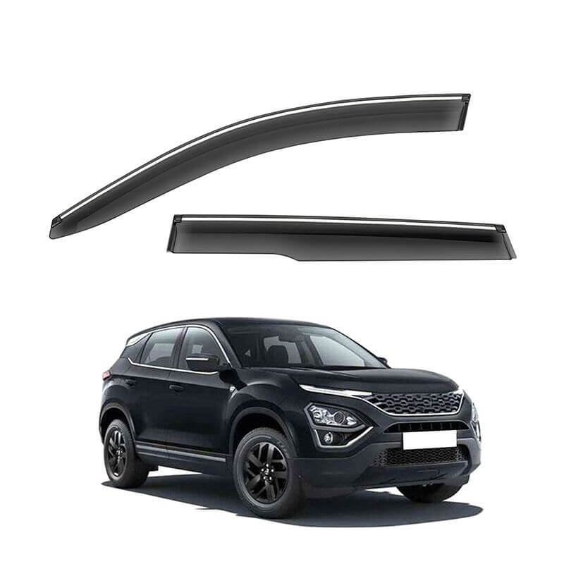 GFX Car Window Door Wind Visor with Silver Chrome Line for Tata Harrier (2019 Onwards) (Set of 4 Pcs.)