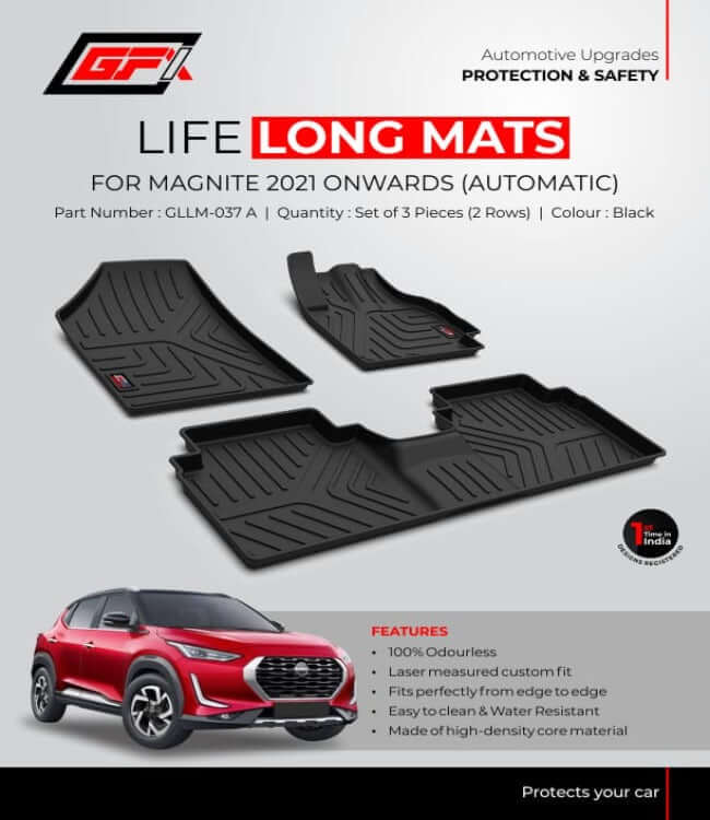 GFX Custom Fit Nissan Magnite 2021 Onwards All Weather Life Long TPV Floor Mats Set of 3 Pcs in Bangalore