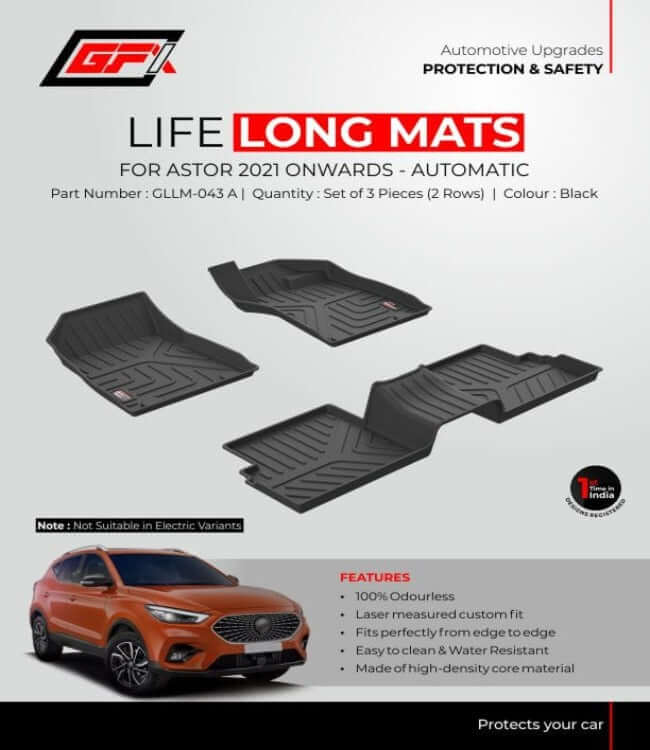 GFX Custom Fit MG Astor 2021 Onwards Automatic Life Long TPV Floor Mats in Bangalore