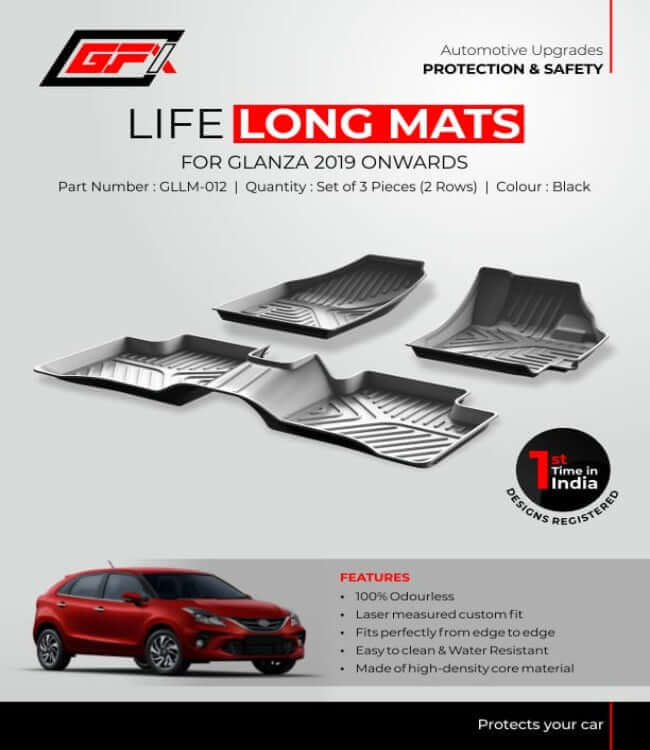 GFX Toyota Glanza 2019 Onwards Custom Fit LLM LifeLong TPV Mats in Bangalore