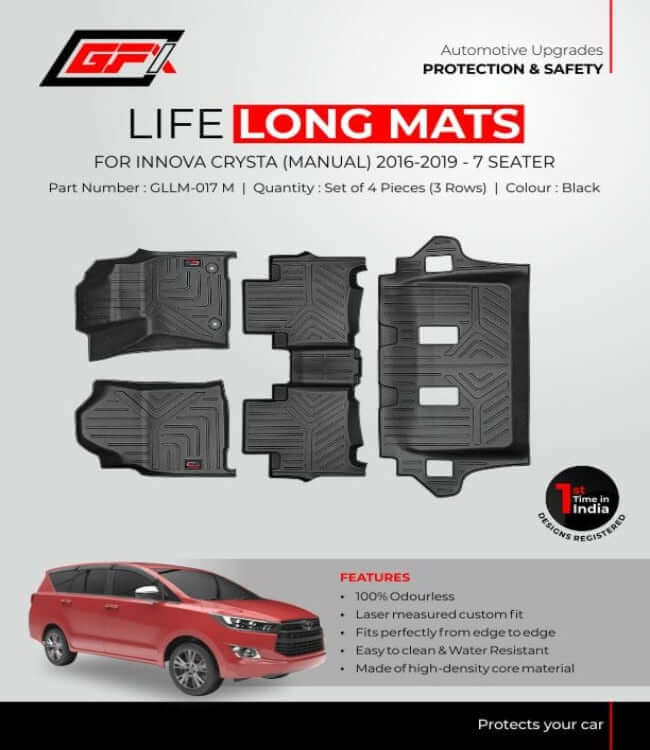 Durable GFX Toyota Innova Crysta 2016 Onwards Custom Fit Life Long TPV Floor Mats in Bangalore