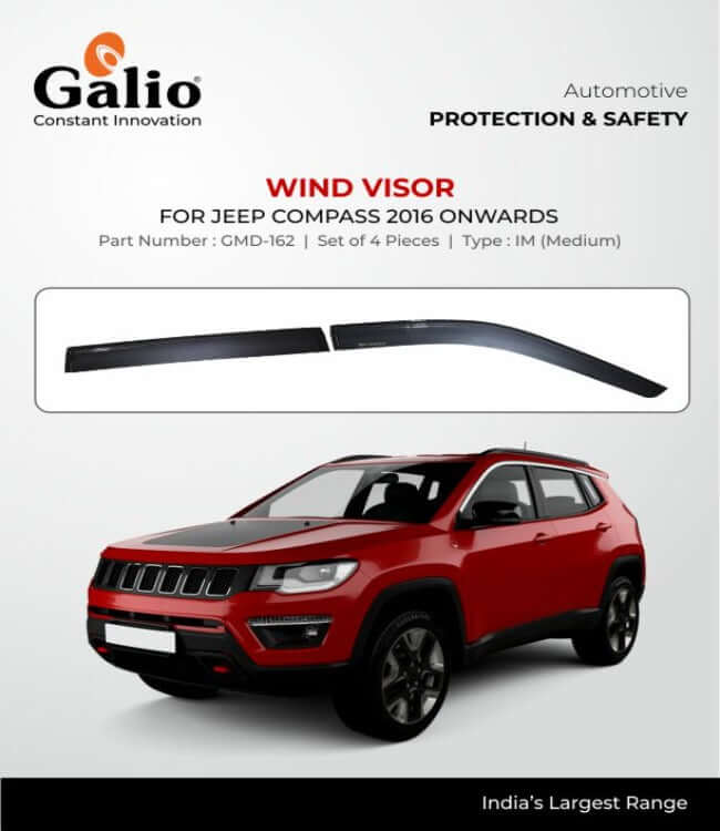 Galio Car Door Visor Window Deflector For JEEP Compass 2016 Onwards (Set of 4 Pcs.)