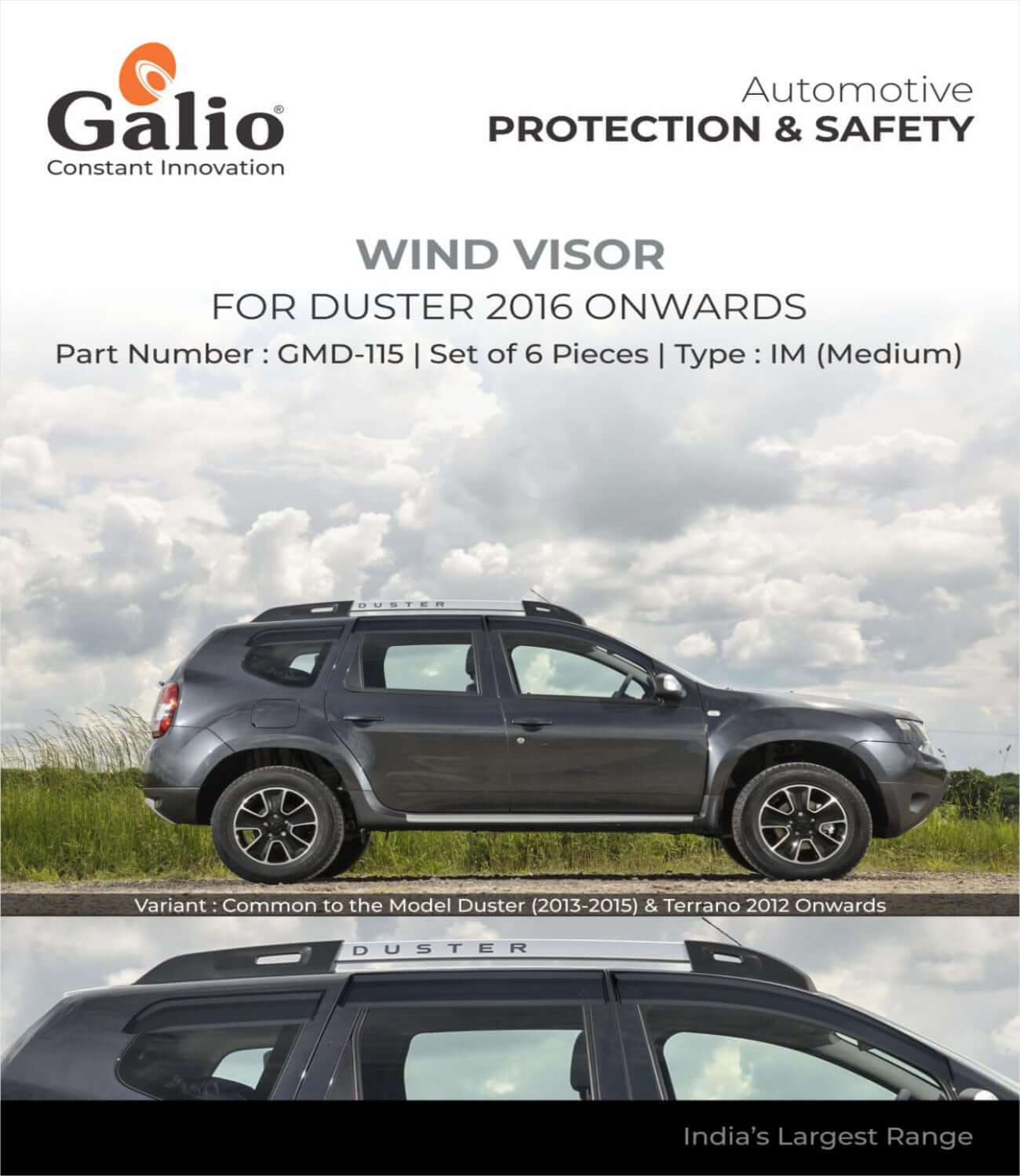 Galio Car Door Visor Window Deflector For Renault Duster 2016 Onwards (Set of 4 Pcs.)