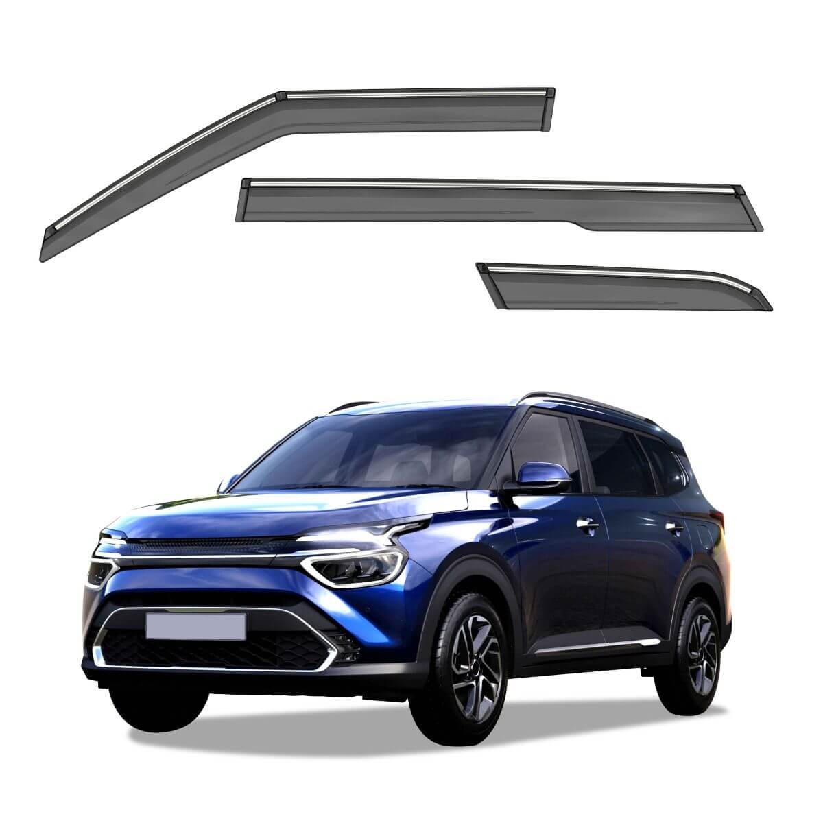 Galio Car Door Visor With Silver Line For Kia Carens (2022 Onward) (Set of 6 pcs)