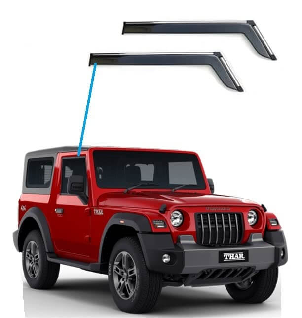 Galio Car Door Visor With Silver Line For Mahindra Thar (2021 Onwards) (Set of 2 pcs)