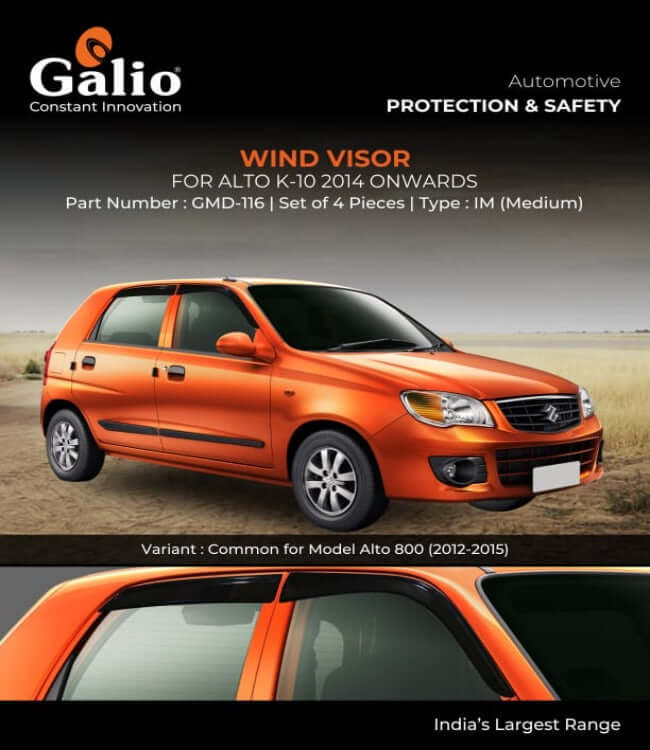 Galio Car Door Wind Visor For Maruti Suzuki Alto 800K-10 (2014 Onwards) (Set of 4 pcs)