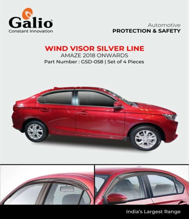 Galio Car Door Wind Visor With Silver Chrome Line For Honda Amaze (2018 onwards) (Set of 4 Pcs.)
