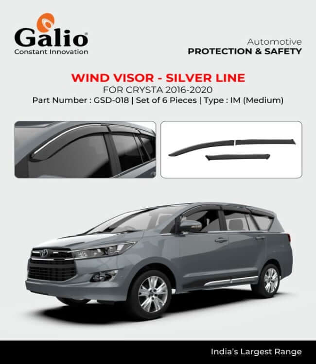 Galio Car Door Wind Visor With Silver Line Chrome For Toyota Innova Crysta (2016 To 2020) (Set of 6 pcs.)
