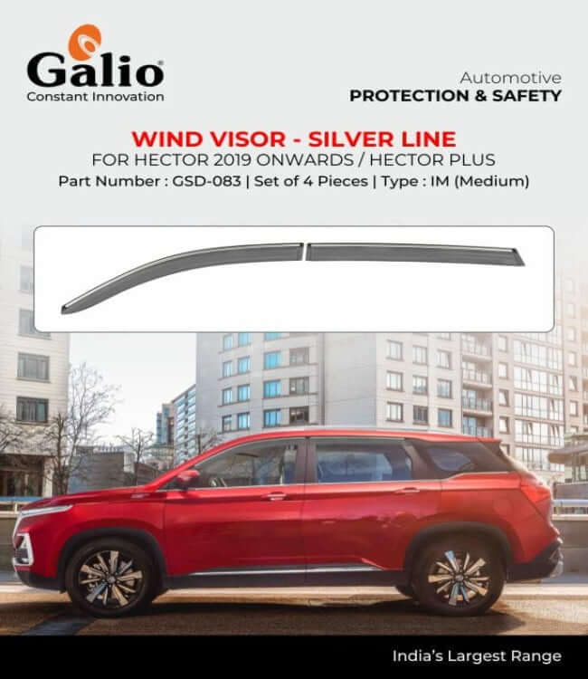 Galio Car Door Wind Visor with Silver Chrome Line For MG Hector (2019 Onwards) (Set of 4 Pcs.)
