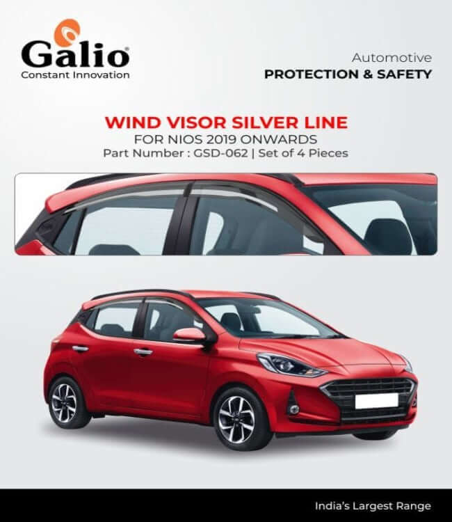 Galio Car Door Wind Visor with Silver Line For Hyundai Grand i10 Nios (2019 onwards) (Set of 4 Pcs.)
