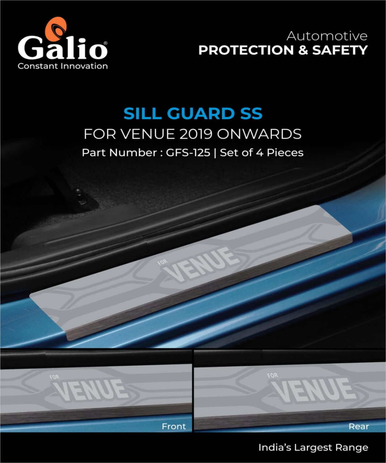 Galio Car Footsteps Sill Guard Stainless Steel Scuff Plate For Hyundai Venue (2019 onwards) (Set of 4 Pcs.)