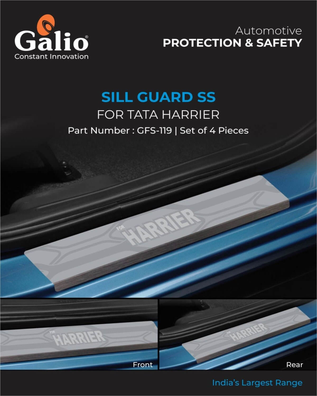 Galio Car Footsteps Sill Guard Stainless Steel Scuff Plate For Tata Harrier (2019 onwards) (Set of 4 Pcs.)