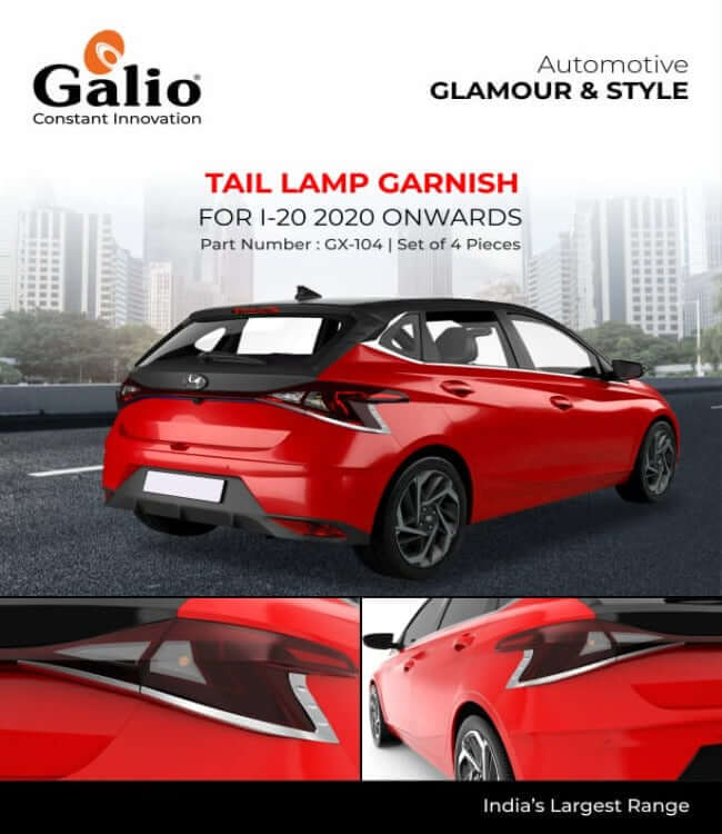 Galio Chrome Tail Lamp Garnish Compatible for Hyundai i20 (2020 onwards) (Set of 4 pcs.)