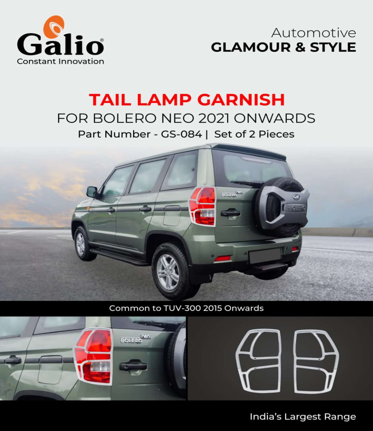 Galio Chrome Tail Lamp Garnish Cover Compatible for Mahindra Bolero Neo (2021 onwards)