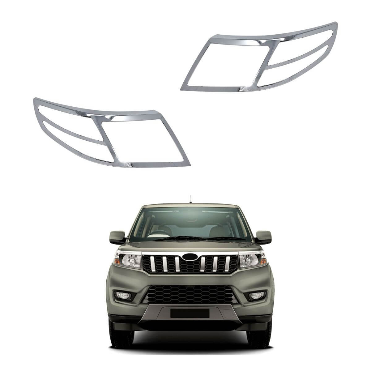 Galio Chrome finish Head Lamp Garnish Cover for Mahindra Bolero Neo (2021 onwards) (Set of 2 Pcs.)