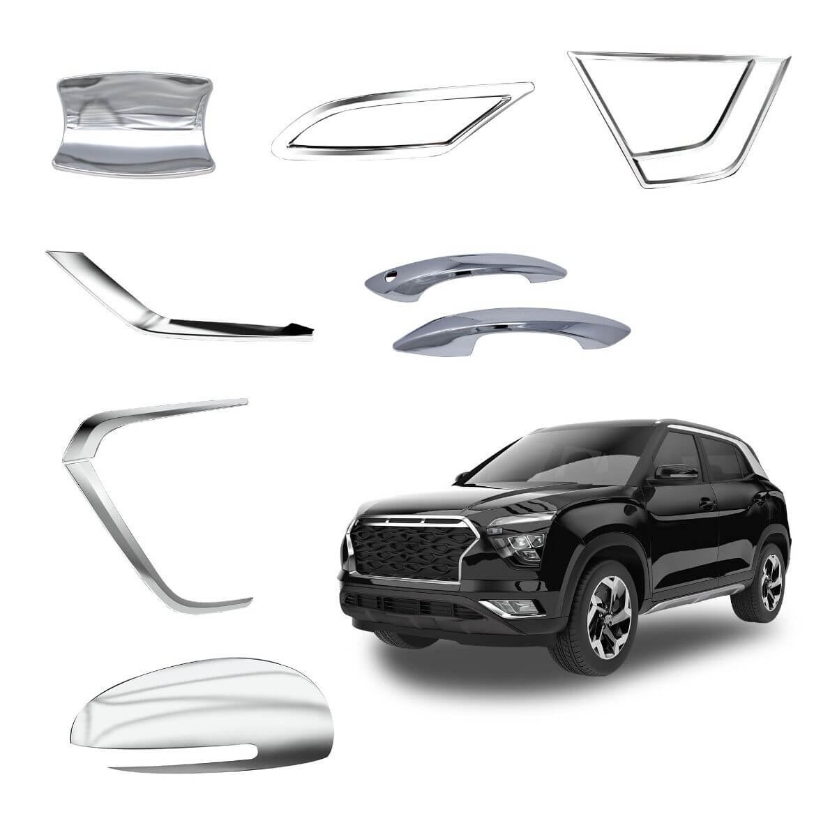 Galio Premium Chrome Garnish Combo Kit For Hyundai Creta (2020 onwards) (Set of 7 items)