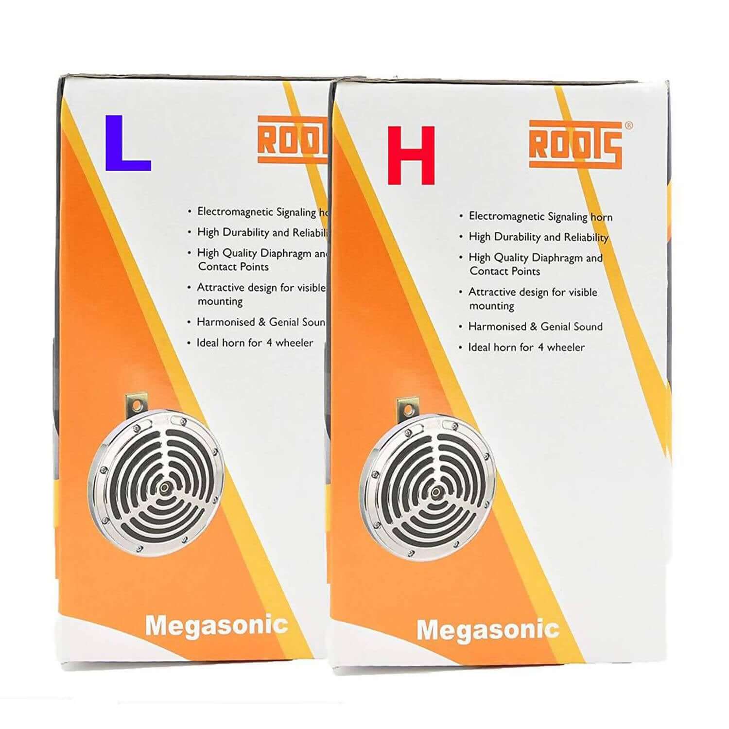 High-performance Roots Megasonic high and low tone horn for motorcycles in Bangalore