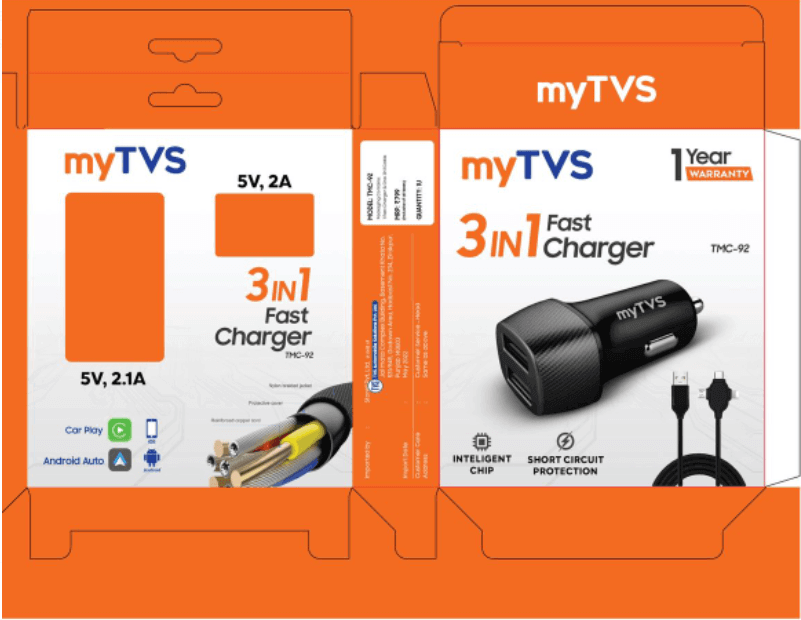 MyTVS TMC-92 5V 2.1A Dual USB Charger With 3in1 Cable