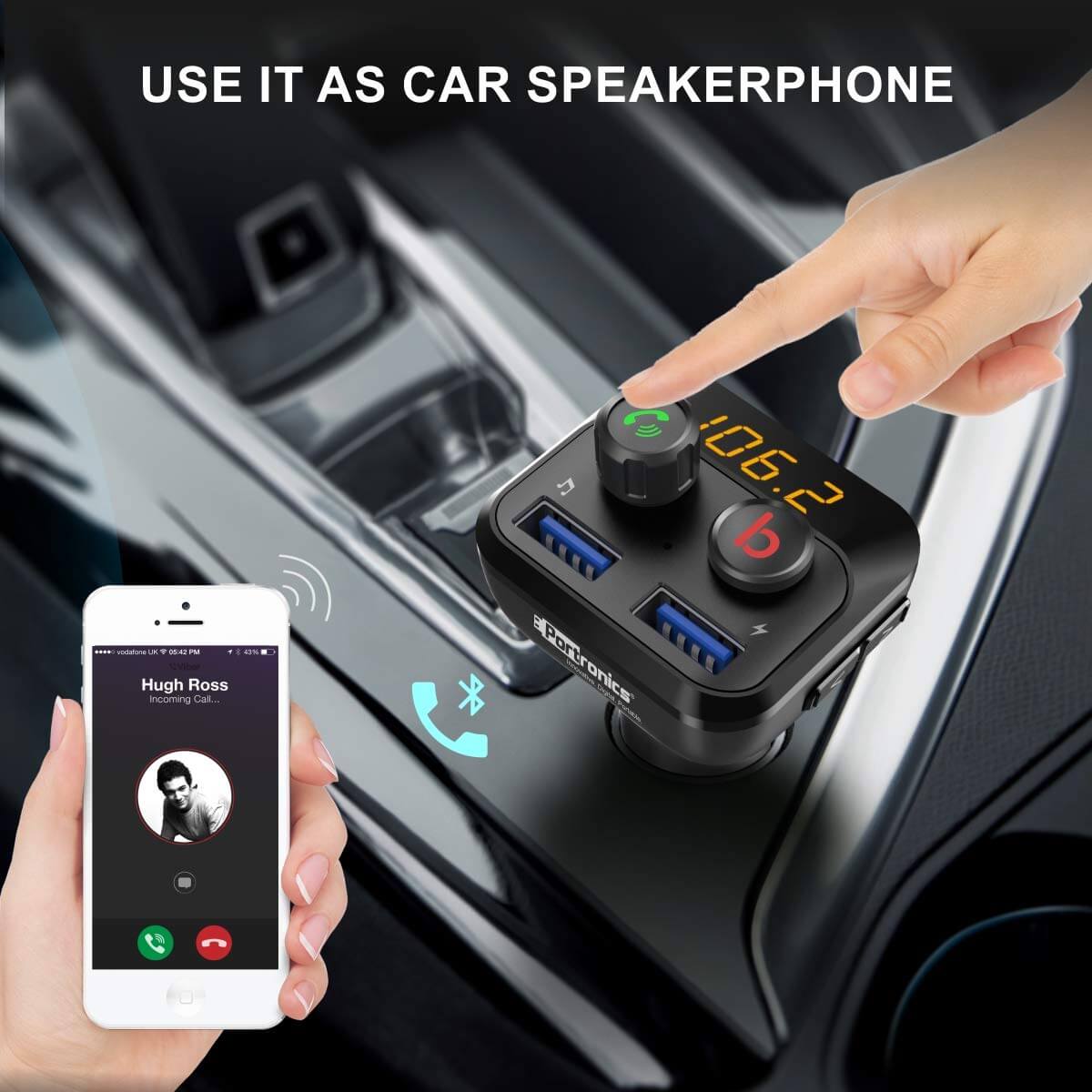 Portronics Auto 10 Bluetooth & USB Car Charging Adapter (POR 320, Black)