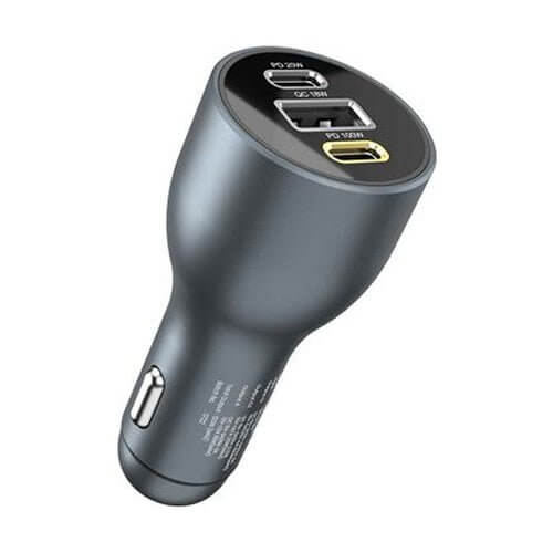 Portronics Car Power 120 Car LaptopMobile Charger (Quick Charge+PD) With Triple Charging Port (Grey)