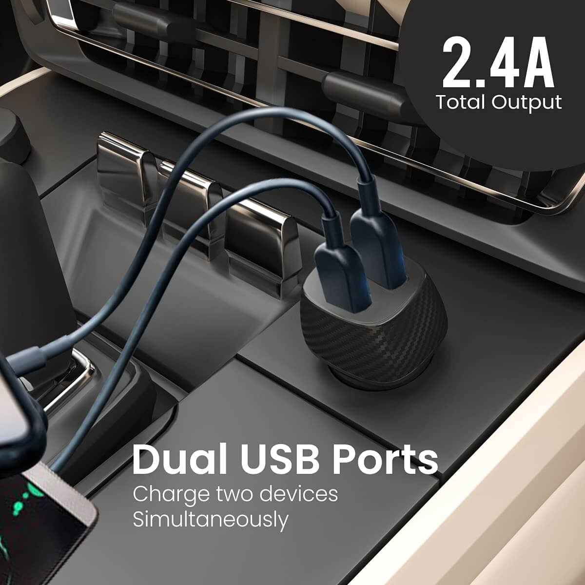Portronics Car Power 5 Car Charger With Dual USB Port (12W) (Black, Cable not Included)