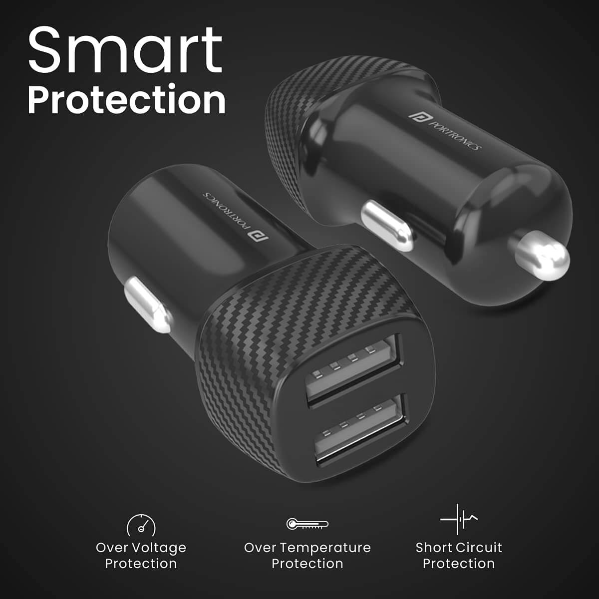 Portronics Car Power 5 Car Charger With Dual USB Port (12W) (Black, Cable not Included)