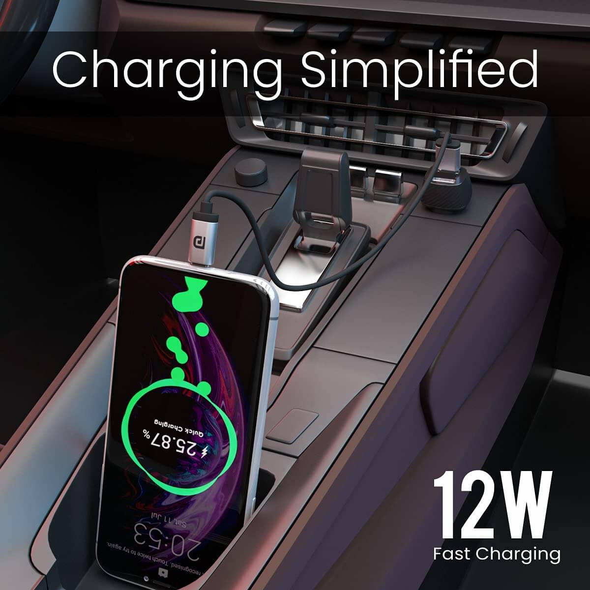 Portronics Car Power 5 Car Charger With Dual USB Port (12W) (Black, Cable not Included)